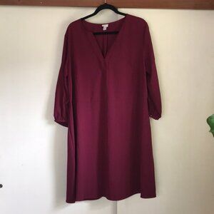 A. New day Raspberry Color V-neck A-line 3/4 Sleeve MIDI Dress size XL